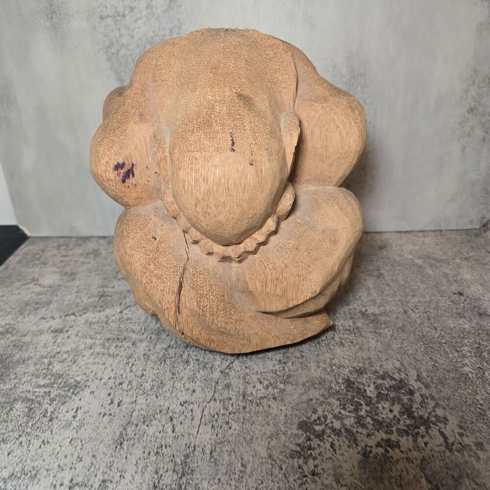 Sacred Weeping Buddha Sculpture Proufound Statue Yogi Solid Wood Asian 11" x 10"
